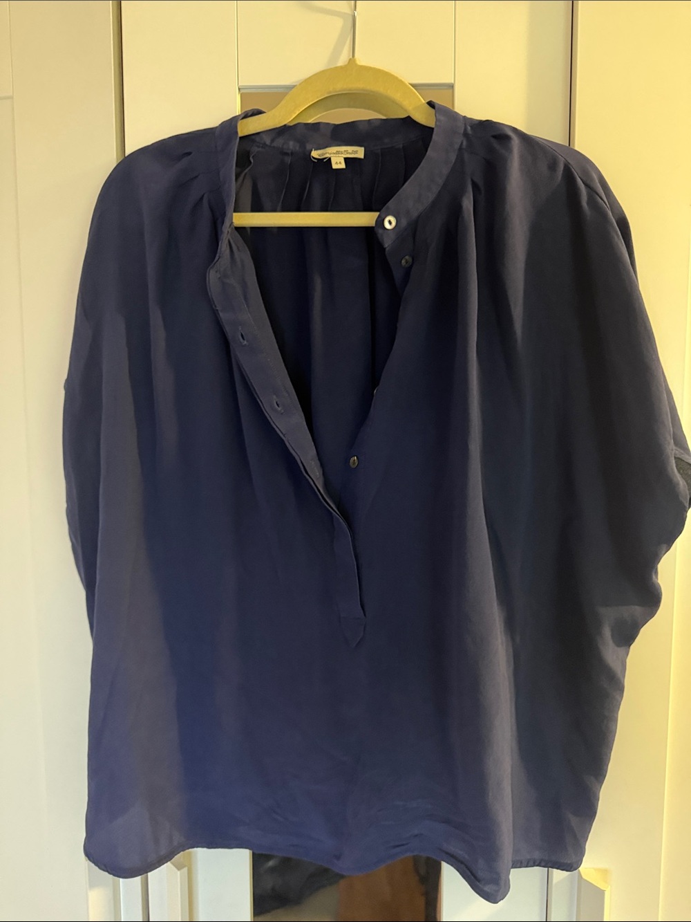 Relaxed Navy Blue Split-Neck Tunic Top